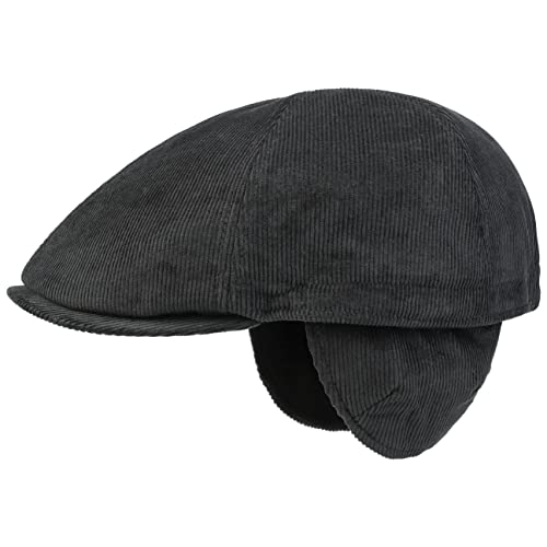 Lipodo Cordilo Flatcap mit Ohrenklappen - Einfarbige Schiebermütze - Herbst/Winter - Schirmmütze für Herren anthrazit M (57-58 cm) von Lipodo