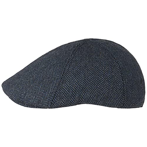 Lipodo Flatcap Herren - Schirmmütze im Herringbone-Design - Herrenmütze in verschiedenen Größen - Hinterseite mit Stretchband - Mütze mit Futter schwarz-blau M (57-58 cm) von Lipodo