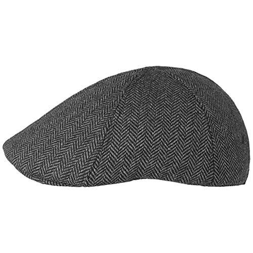 Lipodo Flatcap Herren - Schirmmütze im Herringbone-Design - Herrenmütze in verschiedenen Größen - Hinterseite mit Stretchband - Mütze mit Futter schwarz-grau M (57-58 cm) von Lipodo