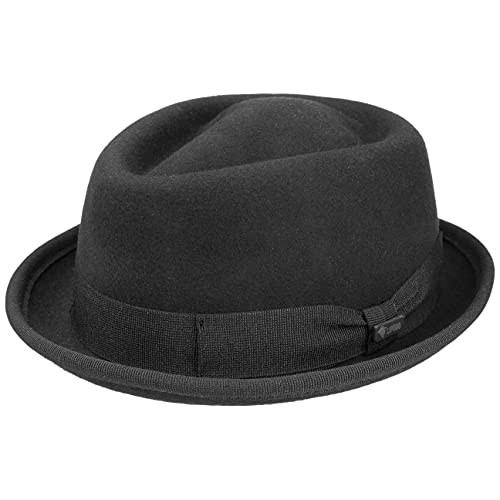 Lipodo Gratus Pork Pie Filzhut Damen/Herren - Hut aus Wollfilz - Made in Italy - Porkpie mit Ripsband - Wollhut - Fedora Sommer/Winter schwarz L (58-59 cm) von Lipodo