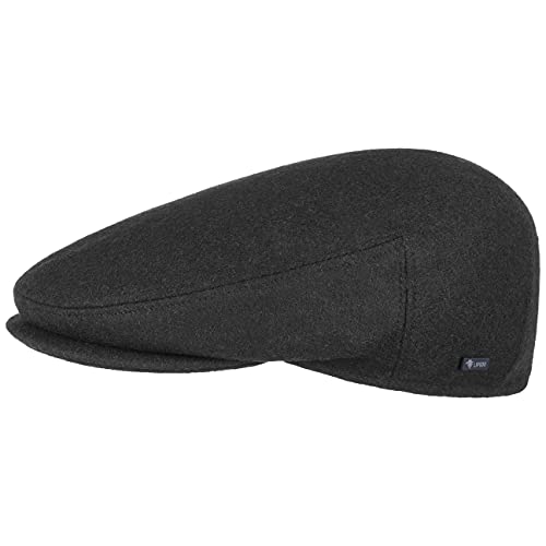 Lipodo Inglese Classic Flatcap Damen/Herren - Flat Cap Made in Italy - Unifarbene Wintercap mit Wolle - Schirmmütze Herbst/Winter - Schiebermütze schwarz 56 cm von Lipodo