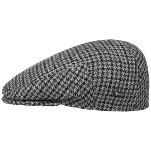 Lipodo Inglese Classic Herringbone Flatcap mit Futter Damen/Herren/Kinder - Made in Italy - Schirmmütze gefüttert - Wollcap Herbst/Winter - Schiebermütze im Karomuster - Wintercap grau-schwarz 60 cm von Lipodo