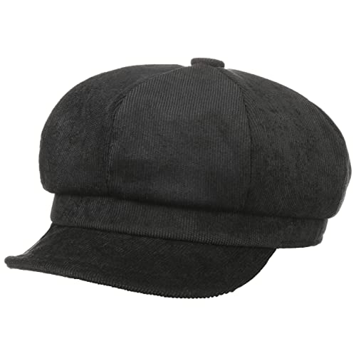 Lipodo Kemnay Cord Ballonmütze Schildmütze Newsboy-Mütze Baker-Boy-Mütze Cordcap Damen - mit Schirm, Futter Frühling-Sommer Herbst-Winter - S (55-56 cm) schwarz von Lipodo