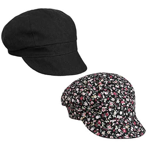 Lipodo Millefleurs Cap Wendemütze Wendecap Ballonmütze Schirmmütze Schildmütze Baker-Boy-Mütze Damen - mit Schirm, Schirm Frühling-Sommer - L (57-58 cm) schwarz von Lipodo