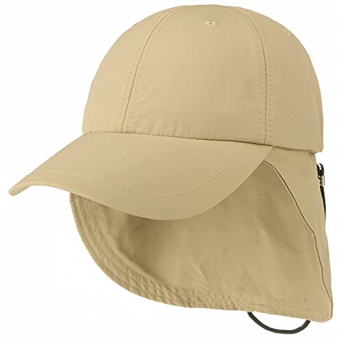 Lipodo Supplex Cap mit Nackenschutz Damen/Herren - Wasserabweisend - Aus Nylon - Mit UV-Schutz 40+ - Gummizug hinten - Abnehmbarer Nackenschutz - Sommercap Frühjahr/Sommer beige XL (59-60 cm) von Lipodo