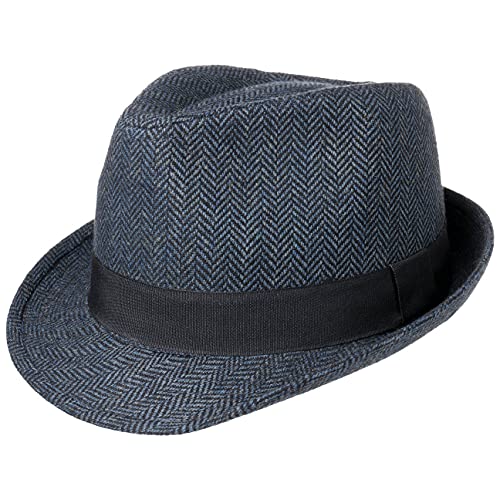 Lipodo Trilby Hut Herringbone Damen/Herren - Stoffhut Classic mit Ripsband und Fischgrat-Muster - Trilbyhut Sommer/Winter - Fedora schwarz-blau S (55-56 cm) von Lipodo