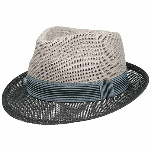 Lipodo Twotone Trilby Strohhut - Sommerhut Damen/Herren - Hut aus Stroh (Papierstroh) - Sonnenhut Frühjahr/Sommer - Strandhut schwarz-grau XL (60-61 cm) von Lipodo