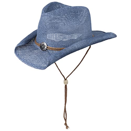 Lipodo Yeehaw Kinder Cowboyhut - Westernhut - Kinderhut aus Stroh (Papierstroh) - Sommerhut mit Kinnband - Strohhut Frühjahr/Sommer - Hut blau 51-53 cm von Lipodo