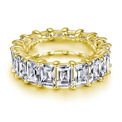 18K Funkelnder Baguette Ring aus 925 Sterling Silber für Frauen Stapelringe - Damen Ringe Eternity Ewigkeit Schmuck in Juwelierqualität mit verzierten Kristallen (52, Gold) von Lisandra Scott