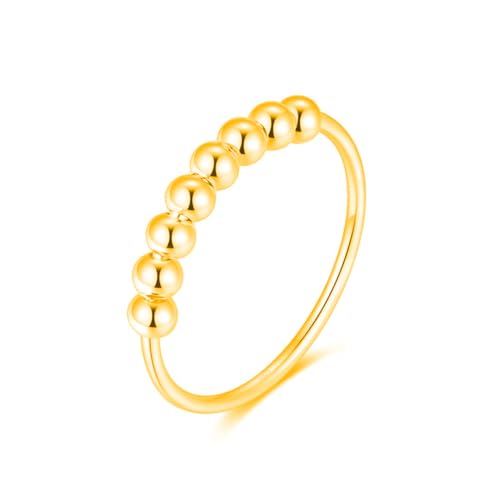 925 Sterling Silber Angst Spinning Ring mit Perlen I Anti-Stress Dekompression Angstring zum Drehen Stressabbau für Damen, Frauen und Mädchen (Gold, 50) von Lisandra Scott