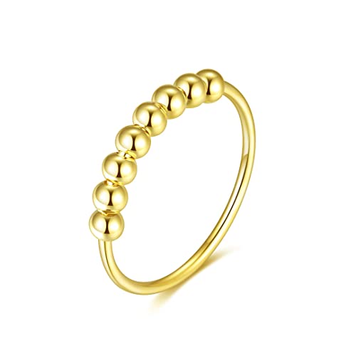 925 Sterling Silber Angst Spinning Ring mit Perlen I Anti-Stress Dekompression Angstring zum Drehen Stressabbau für Damen, Frauen und Mädchen (Gold, 54) von Lisandra Scott