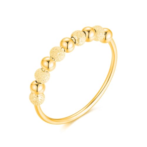 Anti-Stress Ring aus 925 Sterlingsilber mit drehbaren Glitzer-Kugeln, Dekompression Entspannungs-Helfer mit Perlen zum Drehen für Frauen und Damen, Angstring Beruhigend & Therapeutisch (Gold, 54) von Lisandra Scott