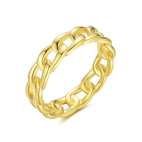 Eleganter Ketten Ring – Hochglanzpoliertes 925 Sterling Silber im Cuban-Chain-Design, Modischer Panzerring Juwelierschmuck für Damen, Frauen (Gold, 54) von Lisandra Scott