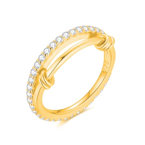 Lisandra Scott Doppel-Eternity-Ring aus 925 Sterlingsilber mit Beweglichen Knoten, Rundum besetzt mit Funkelnden Zirkonia Steinen, Luxuriöser Doppelring für Damen und Frauen (Gold, 54) von Lisandra Scott