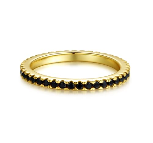 Lisandra Scott Eternity Ring Silber 925 mit Schwarzen Zirkonia Kristallen Damenring 2mm breit in Gold für Damen und Frauen Schmal mit Steinen in Schwarz (Gold, 50) von Lisandra Scott