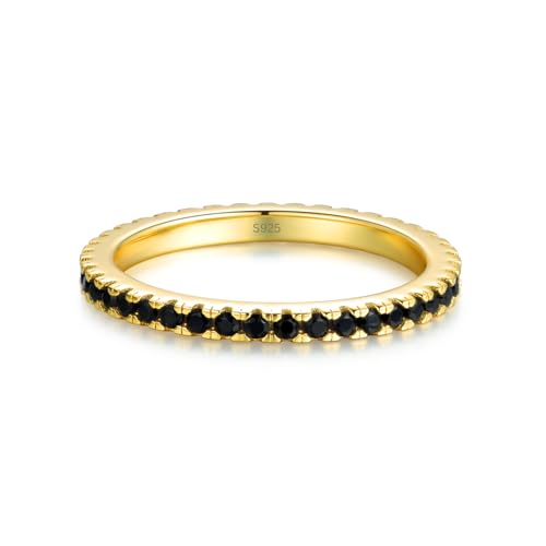 Lisandra Scott Eternity Ring Silber 925 mit Schwarzen Zirkonia Kristallen Damenring 2mm breit in Gold für Damen und Frauen Schmal mit Steinen in Schwarz (Gold, 56) von Lisandra Scott