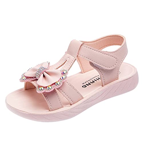 Lishirong Baby Prinzessin Schuhe Mädchen Sandalen Kinder Open Toe Knöchelriemen Kleid Schuhe Hochzeitsfeier Für Kleinkinder Kinder Strass Schleife Prinzessin Schuhe Sandale (Pink, 33 Big Kids) von Lishirong