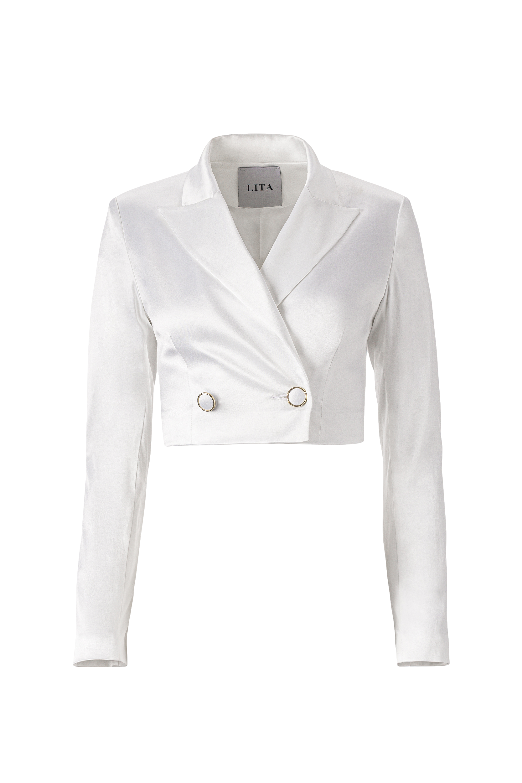 Cropped satin blazer in white von Lita Couture