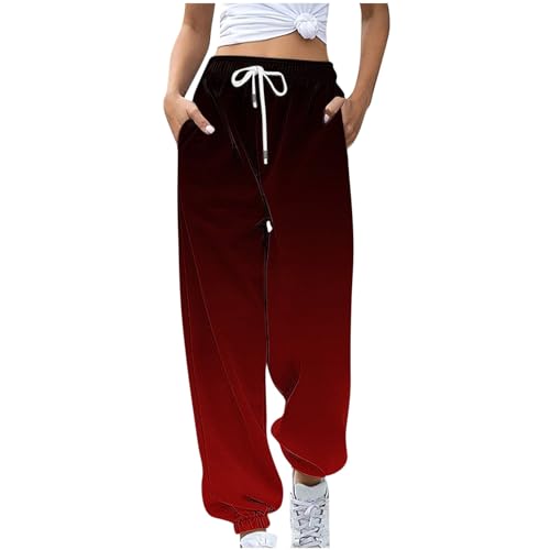 Litale Damen Hose Pyjama Damen Graue Jogginghose Damen Hose Damen Schlafhose Damen Lang Baumwolle Jogginghose Damen Baumwolle Yoga Hose Damen Pyjama Hose Bequeme Hose Damen(Deep Red,M) von Litale