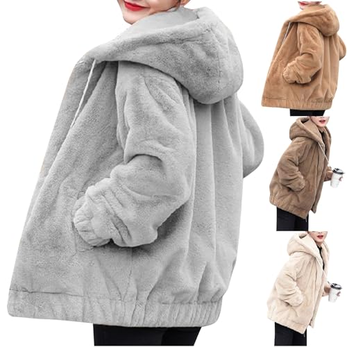 Litale Fleecejacke Damen Sport Langarmshirt Damen Warmer Fleece Damen Patchwork Fleece Jacke Fleece Anzug Damen Jacke Samtpfote Flanell Jacke Damen Gefüttert Kapuzenpullover -Fleece(Grau,4XL) von Litale