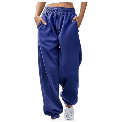 Litale Hose Damen Pyjamahose Schlafanzughose Kariert Damen Baggy Hose Damen Pyjama Damen Flanell Jogginghose Damen Baggy High Waist Weite Hose Damen Damen Hose Stoffhose Damen Sommer(Royal Blue,M) von Litale