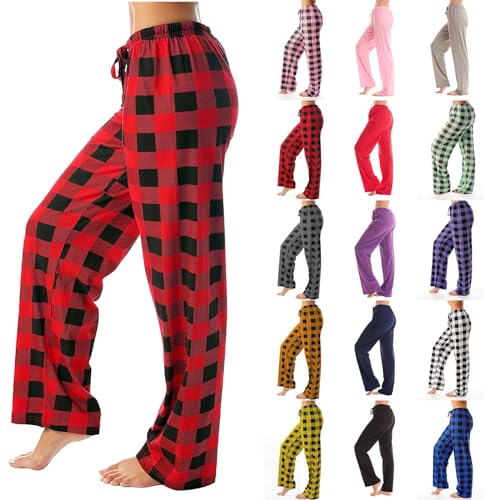 Litale Yoga Hose Damen Schlafanzug Damen Pyjama Winter Pyjama Hose Flanell Schlafanzug Damen Familien Pyjama Weihnachten Warm Angeraut Palazzo Hose Damen Hose Damen Yogahose Damen(Red,L) von Litale