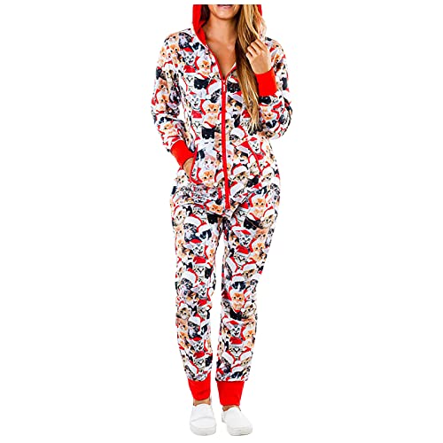 Weihnachts Schlafanzug Familie Einteiler Onesie Weihnachten Pyjama Damen Schlafanzüge Langarm Jumpsuit Overall Onesie Erwachsene Winter Nachthemd Nachtwäsche Hausanzug Weihnachtspyjama Jumpsuit von Litale