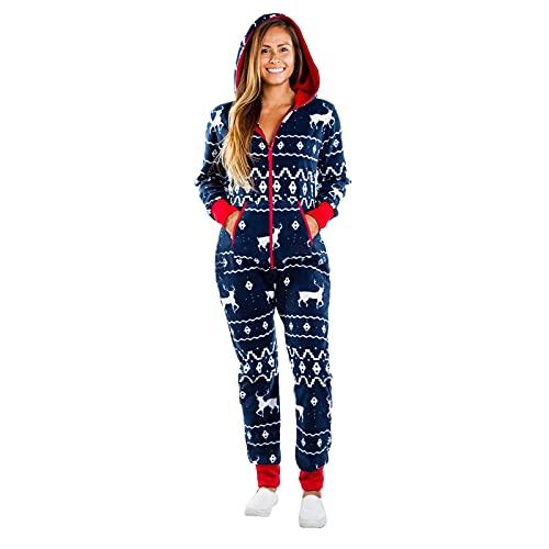 Weihnachts Schlafanzug Familie Einteiler Onesie Weihnachten Pyjama Damen Schlafanzüge Langarm Jumpsuit Overall Onesie Erwachsene Winter Nachthemd Nachtwäsche Hausanzug Weihnachtspyjama Jumpsuit von Litale