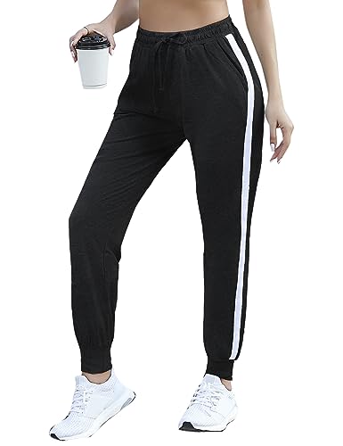 Litherday Jogginghose Damen Lang Trainingshose Baumwolle Freizeithose Jogger Fitness Sweathose Modern Laufhosen mit Taschen Elastischer, Schwarz, L von Litherday