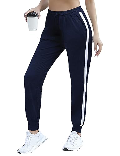 Litherday Jogginghose Damen Lang Trainingshose Baumwolle Freizeithose Jogger Fitness Sweathose Modern Laufhosen mit Taschen Elastischer, Dunkelblau, XL von Litherday