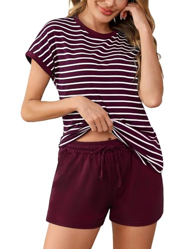 Litherday Schlafanzug Damen Kurz Baumwolle Pyjama Set Sommer Shorty Pyjama Gestreift Sleepwear Kurzarm Nachtwäsche Rundhals mit Tasche Litherday Schlafanzug Damen Kurz Baumwolle Pyjama Set Sommer Shorty Pyjama Gestreift Sleepwear Kurzarm Nachtwäsche Rundhals mit Tasche von Litherday
