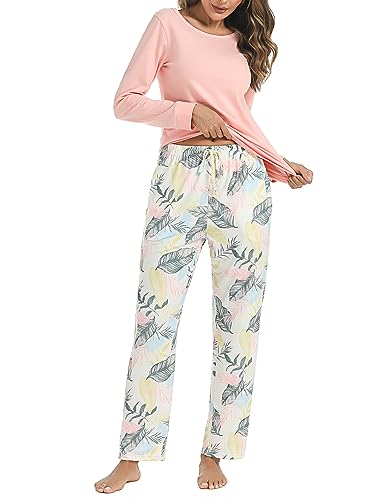 Litherday Schlafanzug Damen Lang Pyjama Set Kariert Schlafanzug Winter Sleepwear, Rosa, L von Litherday