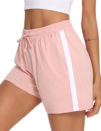 Litherday Shorts Damen Sportshorts Kurz Hosen Streifen Jogginghose Sommer Traininghose mit Taschen Elastischer Bund und Atmungsaktive Shorts zum Fitness, Running, Gym, Basketball, Rosa, L von Litherday