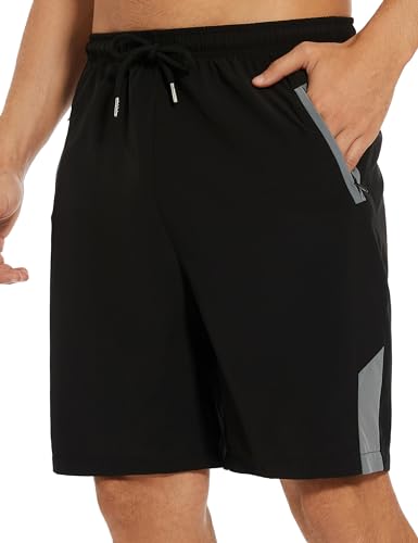 Litherday Shorts Herren Sommer Basketball Shorts Schnell Trocknend Kurze Hosen Jogginghose mit Taschen zum Fitness, Running, Gym, Basketball Schwarz+dunkelgrau XL von Litherday