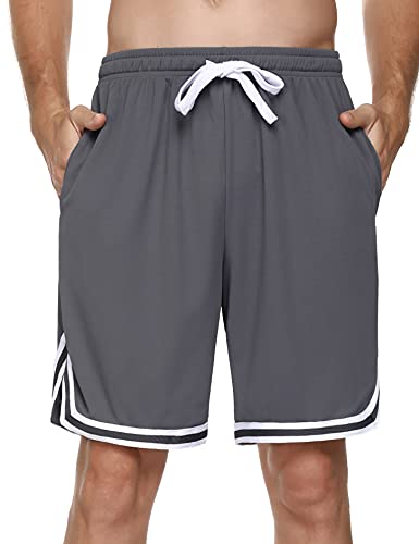 Litherday Shorts Herren Sportshorts Kurz Hosen Streifen Jogginghose Sommer Traininghose mit Taschen Elastischer Bund und Atmungsaktive Shorts zum Fitness, Running, Gym, Basketball, Dunkelgrau, M von Litherday