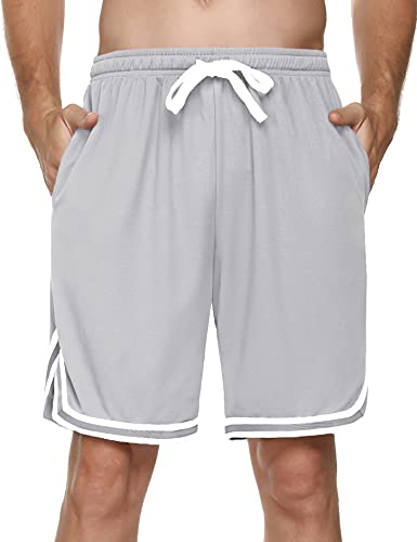 Litherday Shorts Herren Sportshorts Kurz Hosen Streifen Jogginghose Sommer Traininghose mit Taschen Elastischer Bund und Atmungsaktive Shorts zum Fitness, Running, Gym, Basketball, Hellgrau, XL von Litherday