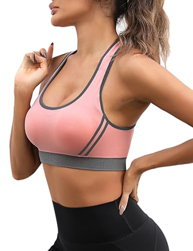 Litherday Sport BH Damen Sportunterwäsche für Damen Gekreuzt Rücken BH Ohne Buegel Push up Yoga Bra Sport Bustier Damen Bustier BH für Fitness Running Jogging Gym Dancing, Rosa, L von Litherday