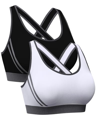 Litherday Sport BH Damen Sportunterwäsche für Damen Gekreuzt Rücken BH Ohne Buegel Push up Yoga Bra Sport Bustier Damen Bustier BH für Fitness Running Jogging Gym Dancing, Schwarz+Weiß, L von Litherday