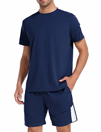 Litherday Trainingsanzug Herren kurz Sportanzug Activewear Set Sommer Sportbekleidung Shirt mit Sport Shorts A-Dunkelblau M von Litherday