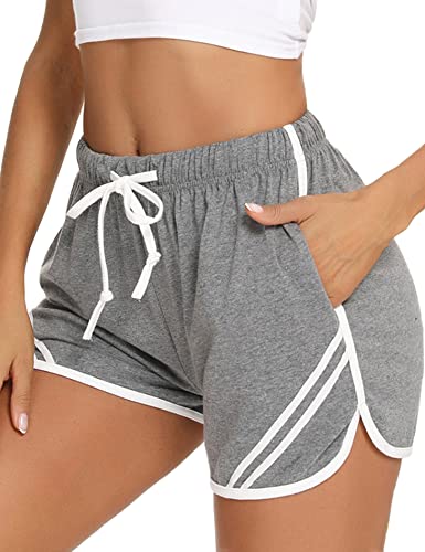 Litherday Sportshorts Damen Kurz Jogginghose Laufshorts Baumwolle Sporthose Sommer Traininghose mit Taschen， Dunkelgrau, S von Litherday