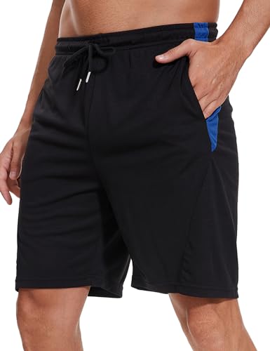 Litherday Herren Shorts Streifen Sporthose Herren Kurz Sommer Jogginghose Sportshorts Atmungsaktive Traininghose mit Elastischer Bund und 2 Taschen Schwarz+blau XXL von Litherday