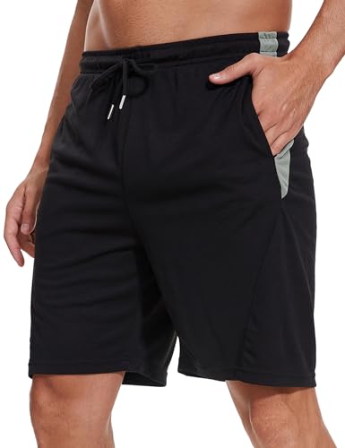 Litherday Kurze Hosen Herren Sport Shorts Streifen Basketball Shorts Sommer Jogginghose Atmungsaktive Traininghose mit Elastischer Bund und 2 Taschen Schwarz+dunkelgrau M von Litherday