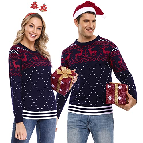 Litherday Weihnachtspullover Herren Strickpullover mit Rentiermuster, B-Marine, L von Litherday