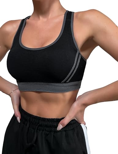 Litherday Sport BH Damen Sports Bra Gekreuzt Rücken BH Ohne Buegel Push up Yoga Bra Sport Bustier Damen Bustier BH für Fitness Running Jogging Gym Dancing, Schwarz, M von Litherday