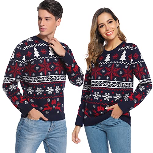 Weihnachtspullover Herren Christmas Sweater mit Rundhals Strickpulli Langarm Warme Strickpullover mit Rentiermuster Pullover für Weihnachten Party im Winter, Marine, S von Litherday