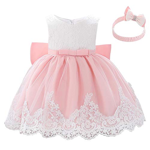 Lito Angels Blumenmädchen Elegantes Ballkleid Hochzeit Kleid Spitzenkleid mit Stirnband für Baby Mädchen Größe 3-6 Monate 68 Rosa 426 von Lito Angels