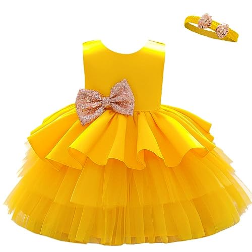 Lito Angels Elegantes Kleid Hochzeit Blumenmädchen Ballkleid Tüllkleid mit Stirnband für Baby Mädchen Größe 9-12 Monate 80, Gelb (Tag-Nummer 70) von Lito Angels