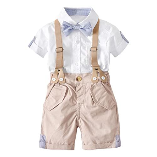 Lito Angels Kinder Anzug Set mit Hosenträger, Fliege, Shirt und Shorts für Jungen Größe 4-5 Jahre 110, Khaki von Lito Angels