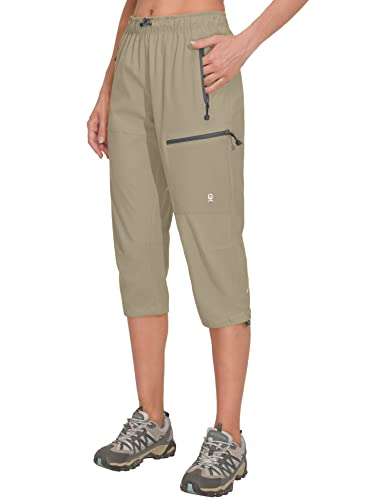 Little Donkey Andy Damen 3/4 Capri Trekkinghose Schnelltrocknend Shorts Leichte Atmungsaktiv Kurze Wanderhose mit Reißverschlusstasche Khaki M von Little Donkey Andy