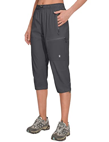 Little Donkey Andy Damen 3/4 Capri Trekkinghose Schnelltrocknend Shorts Leichte Atmungsaktiv Kurze Wanderhose mit Reißverschlusstasche Grau XL von Little Donkey Andy